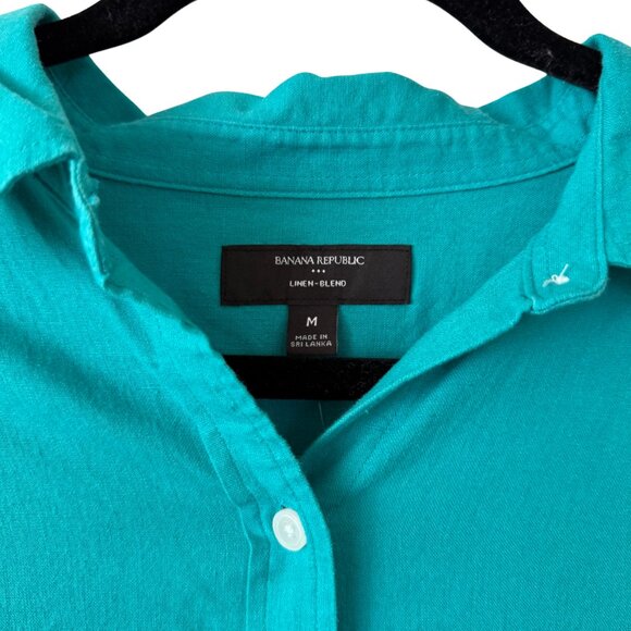 NEW Banana Republic Linen-Blend Button Summer Mini Shirtdress Turquoise - Medium - Picture 3 of 6